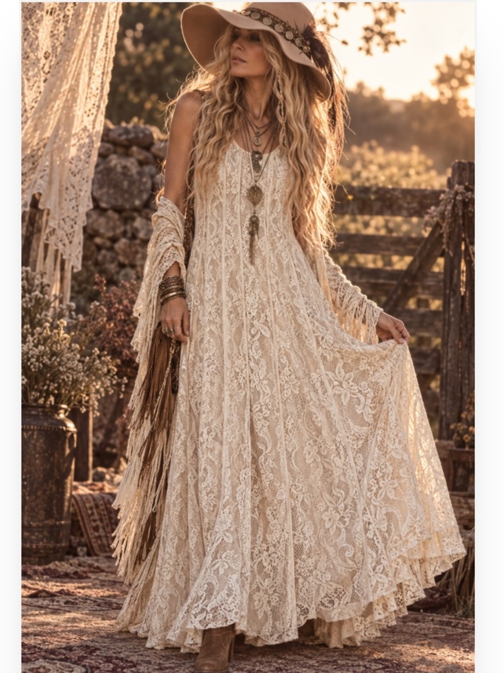 34. Candalite  Ivory Lace Maxi Dress 2X